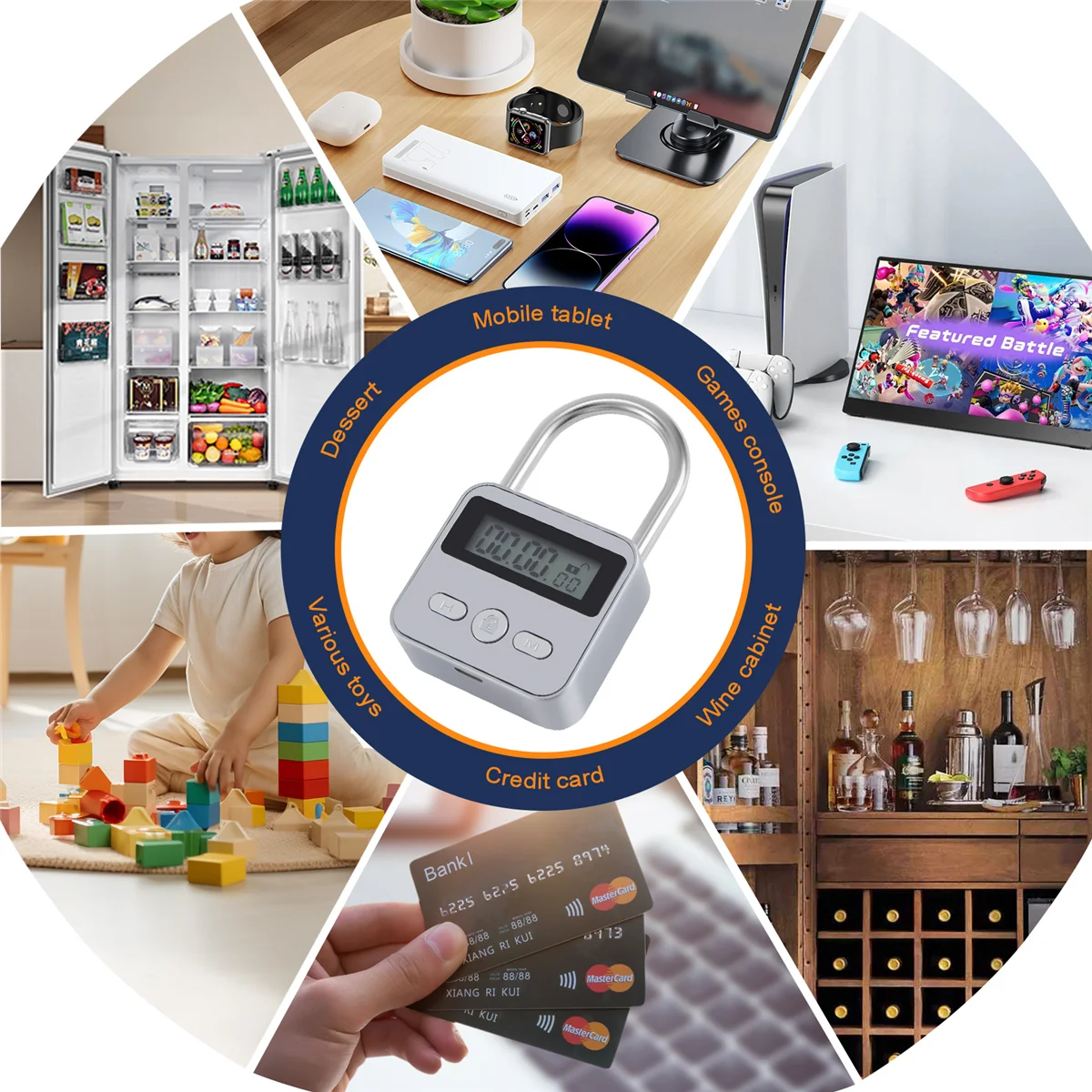 โลหะจับเวลาล็อคจอแสดงผล LCD Multi-Function อิเล็กทรอนิกส์ 99 ชั่วโมงจับเวลาสูงสุด USB ชาร์จตัวจับเวลากุญแจ,Silver HOT