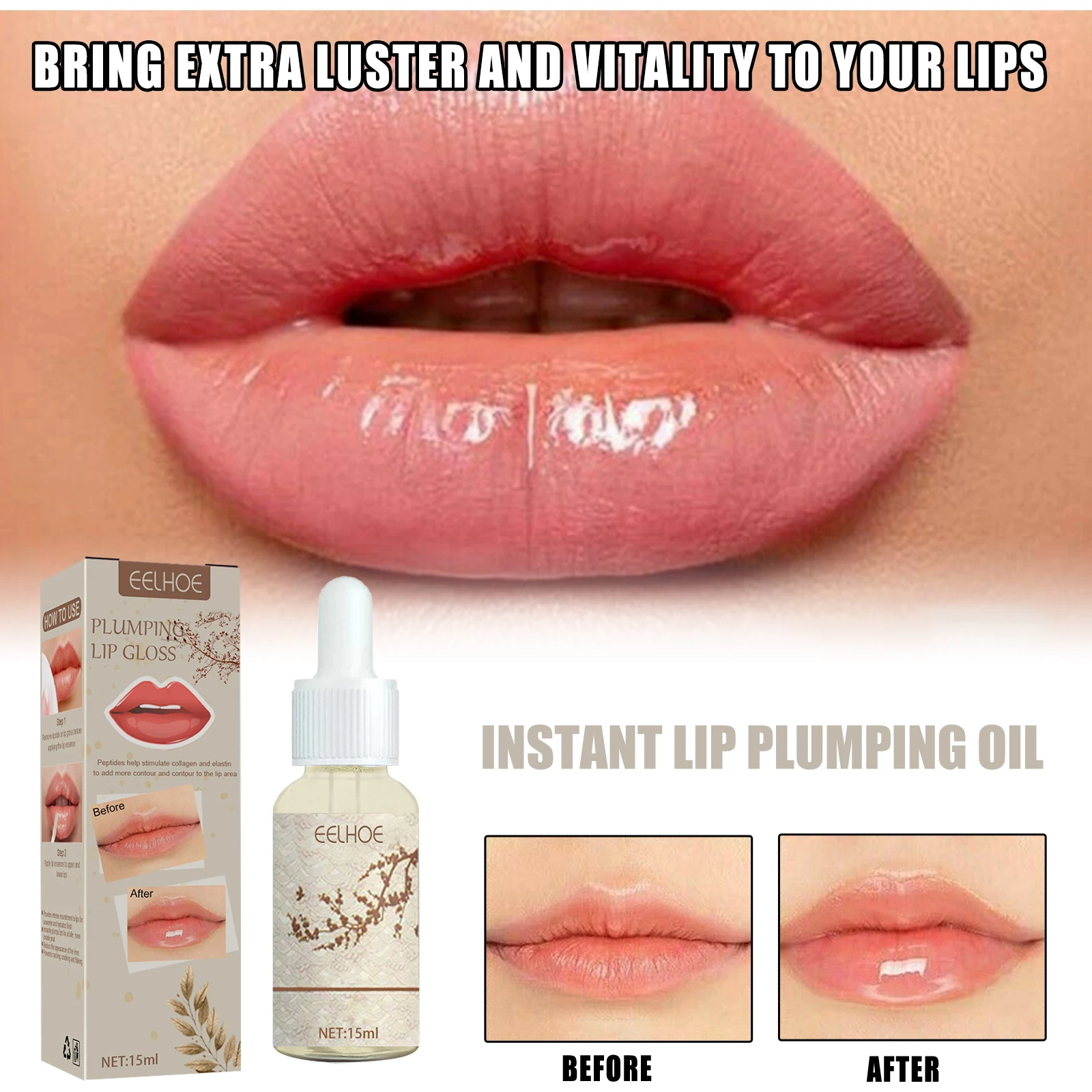 

EELHOE Lip Oil Пухлый Увеличение опреснения Увлажняющее масло для губ Улучшает внешний вид губ