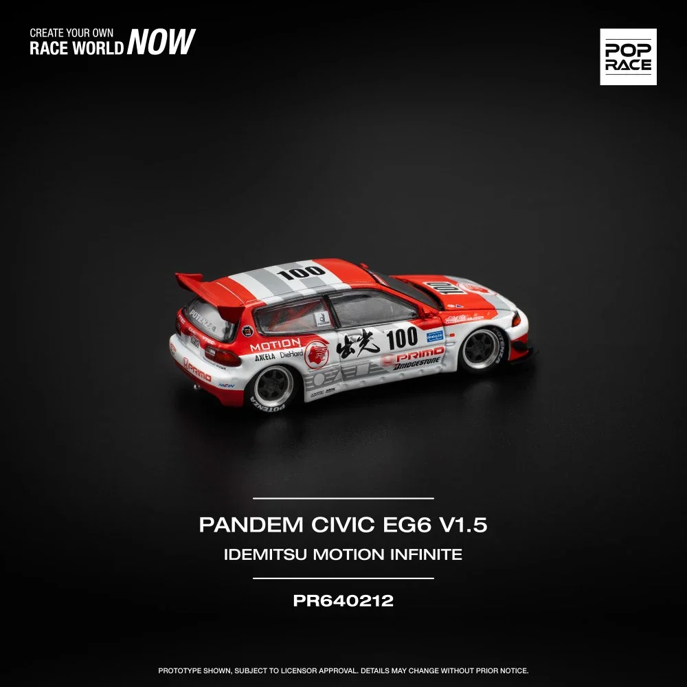 Presale 1:64 Pop Race Pandem Civic EG6เคลื่อนที่แบบเปิดประทุน100โมเดลรถยนต์ diorama Diecast