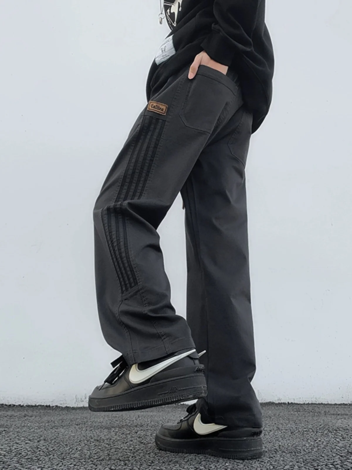 

American High Street Stripe Men's Summer Straight Casual Pants Loose Wide Leg Vibe Sle Sweatpants Cool And Sli