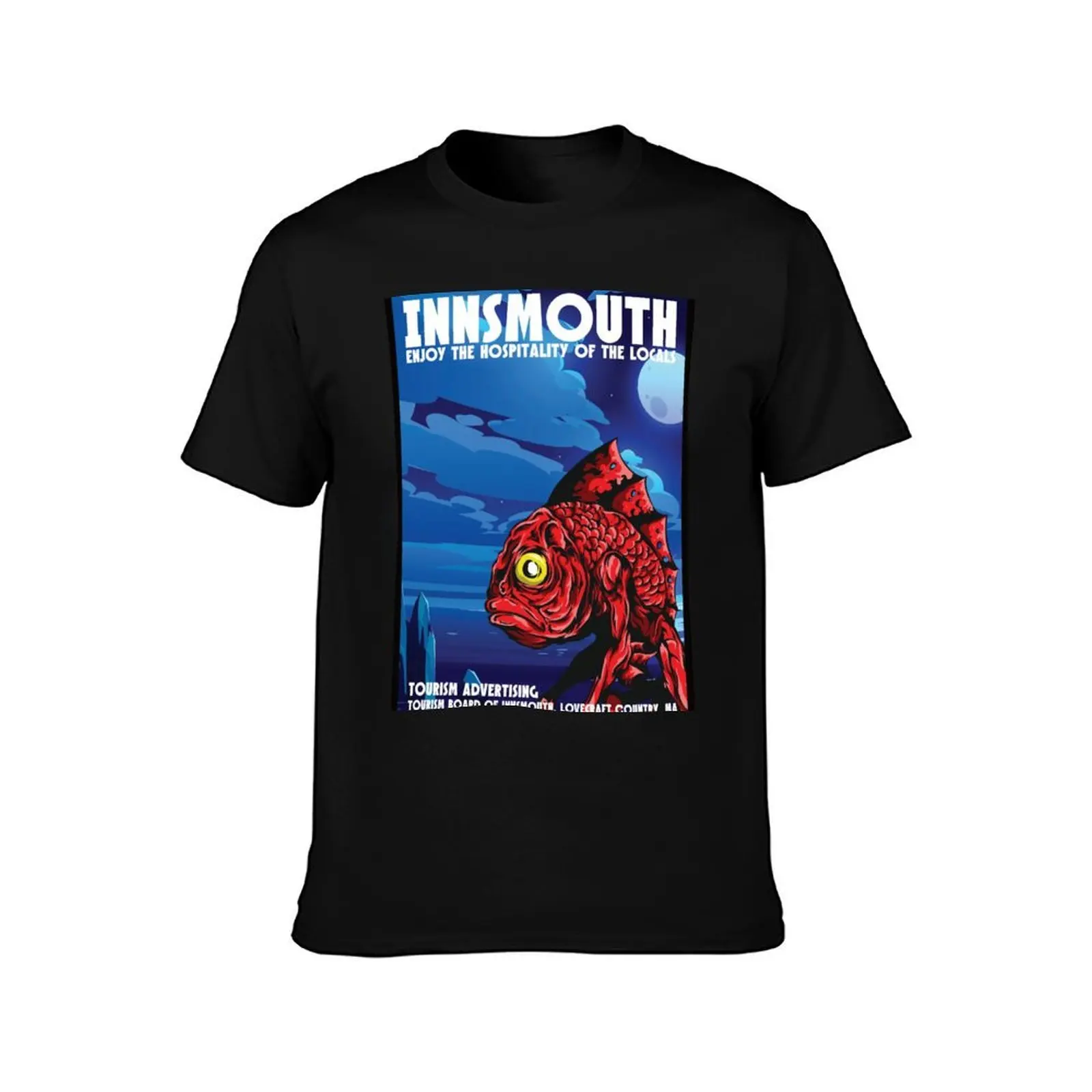 Innsmouth Vintage Travel Poster Lovecraft T-Shirt, Summer Casual Cotton Tee, Oversized Streetwear Tops, Vintage Graphic Print
