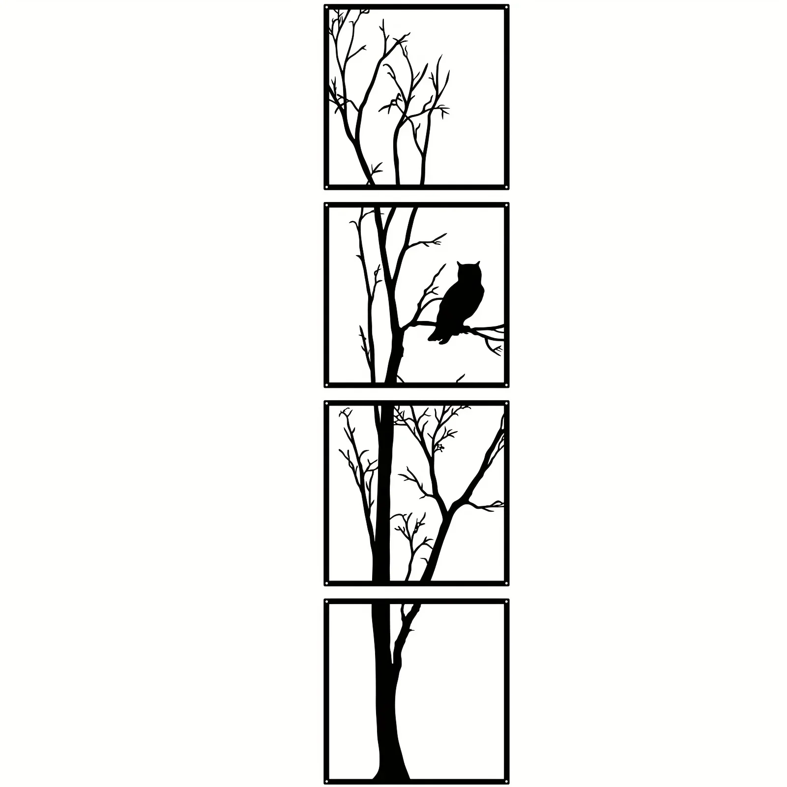 4pcs/set Owl Tree Branch Wall Mounted Art, Black Metal Wall Decoration, Bedroom Livingroom Decor Study Office Home Decoration