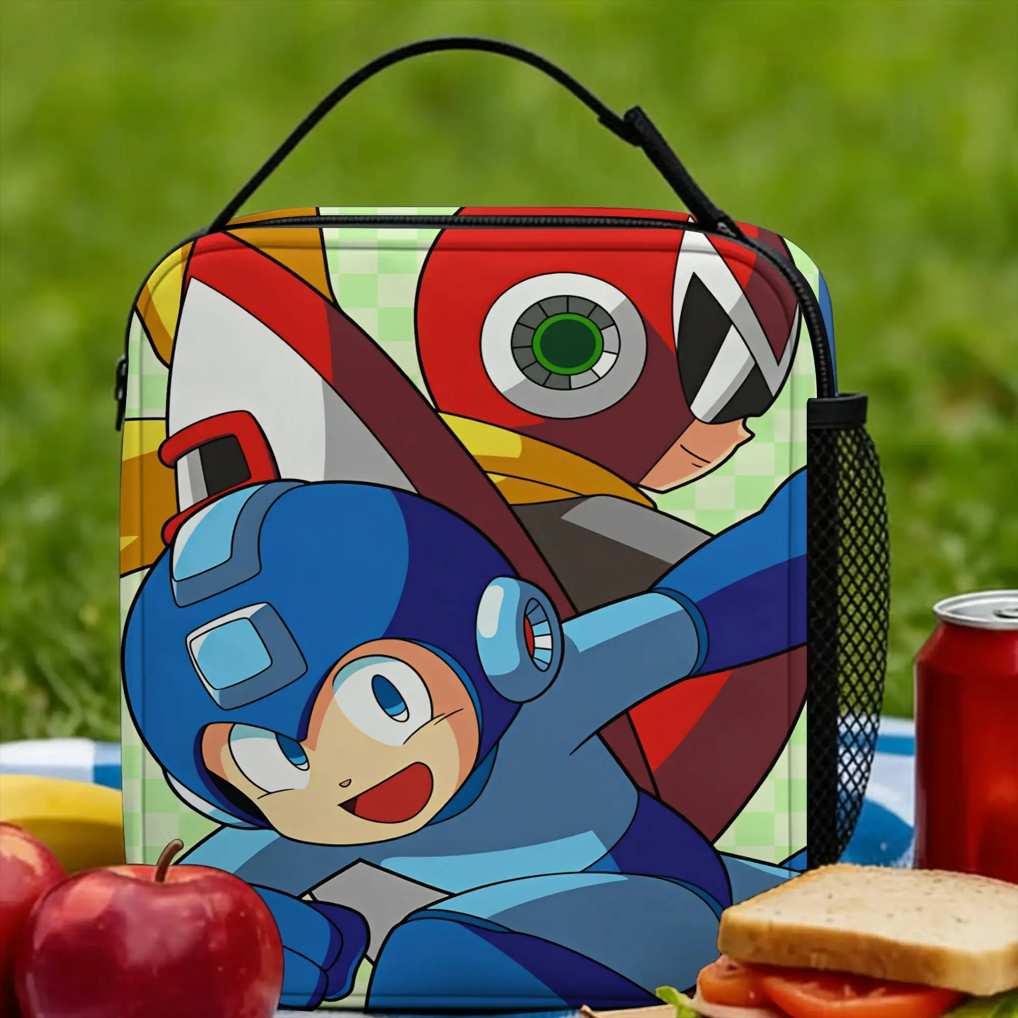 Mega Man Lunch Bag For Unisex  Print Lunch Box Casual Outdoor Picnic Cooler Bag Portable Zipper Oxford Thermal Tote Handbags