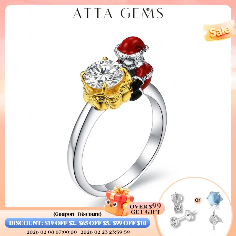 

ATTAGEMS D VVS1 Color Luxurly Moissanite Ring for Women Man Real 925 Sterling Silver Christmas Ring High Fine Jewelry Accessory