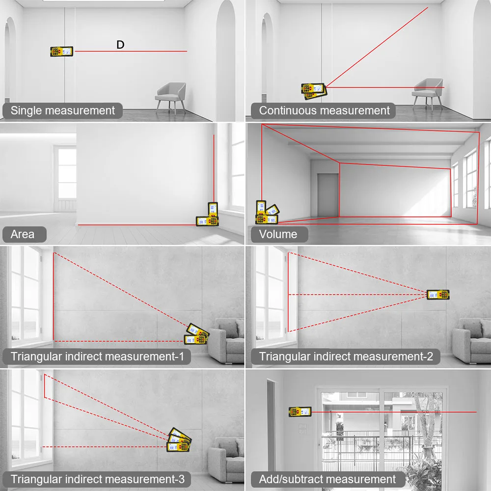 Measure Distance Area Volume 50M Precision Indoor Handheld Electronic Gauge Laser Rangefinder Infrared Measurer Laser Distance