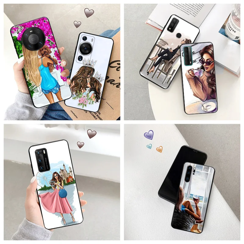 Silicone Black Phone Case for Motorola G200 5G G30 G31 One Fusion Fashion City Girl Huawei P40 P30 P20 P Smart iphone6 Cover