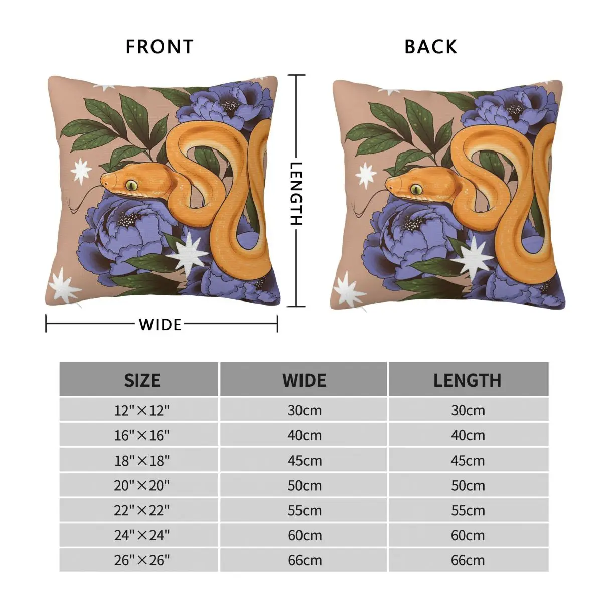 Amazon Tree Boa With Peonies Square Pillowcase Polyester Linen Velvet Pattern Zip Decorative Sofa Cushion Cover