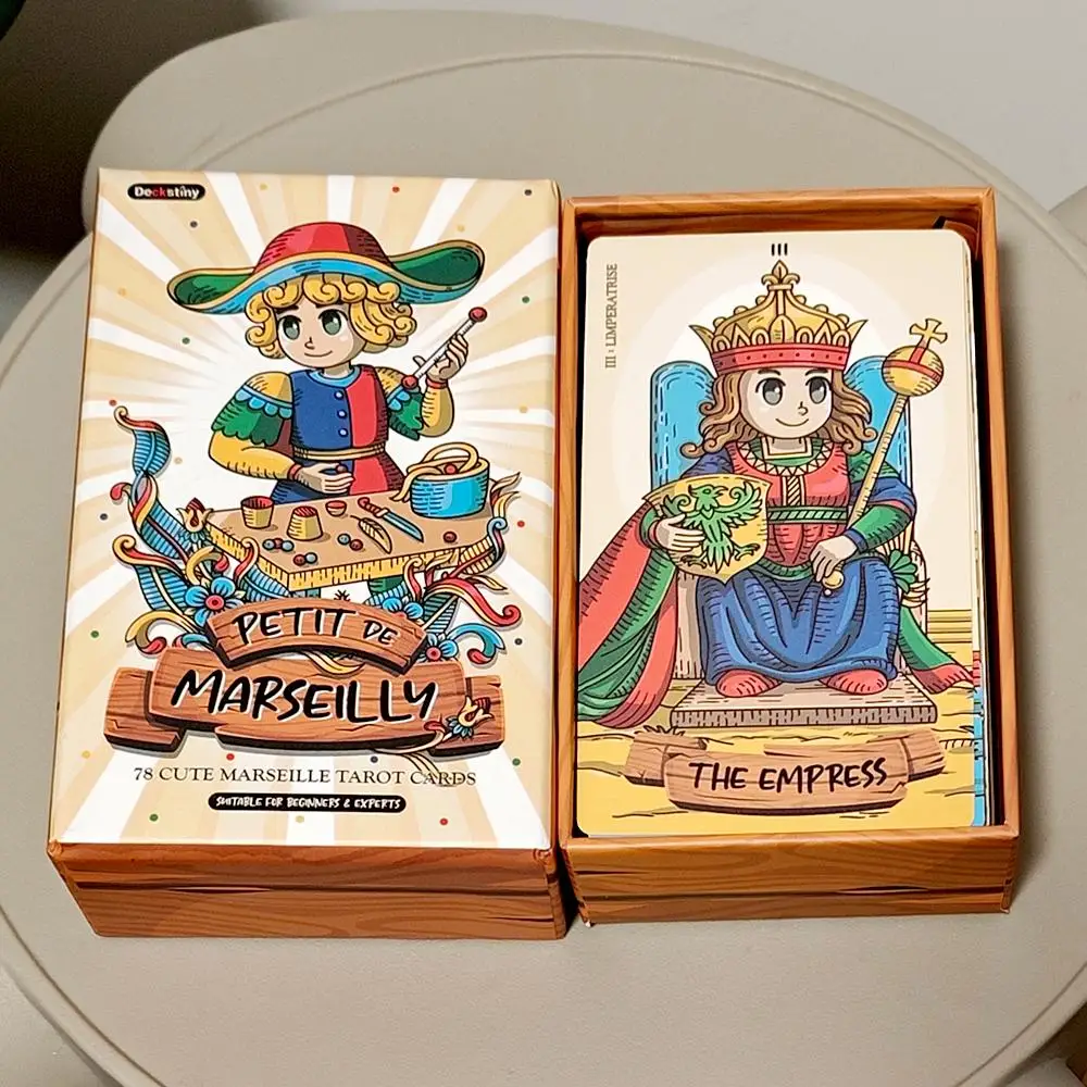 Petit De Marseilly Tarot Deck, 12*7cm 78 Pcs Cute Chibi Marseille Tarot Cards in Rigid Box Double-Embossed Cardstock