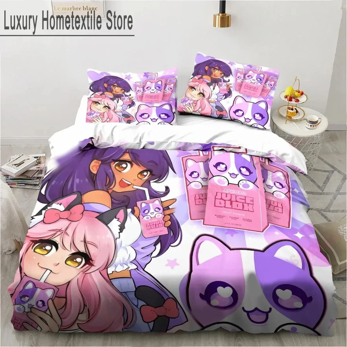 

Cartoon Game Cute Aphmau with Wings Bedding Set Boys Girls Twin Queen King Size Duvet Cover Pillowcase Bed boys Adult