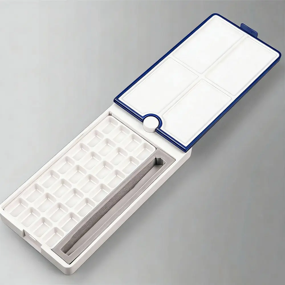 360 Degree Rotatable Watercolor Palette Detachable Empty Watercolor Packaging Box with Paint Brush Holder Slot Moisturizing