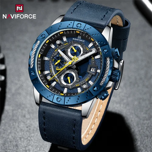 NAVIFORCE Reloj de marca Original para Hombre, cronógrafo multifunción de alta calidad, relojes de pulsera deportivos de cuero para negocios, Reloj para Hombre