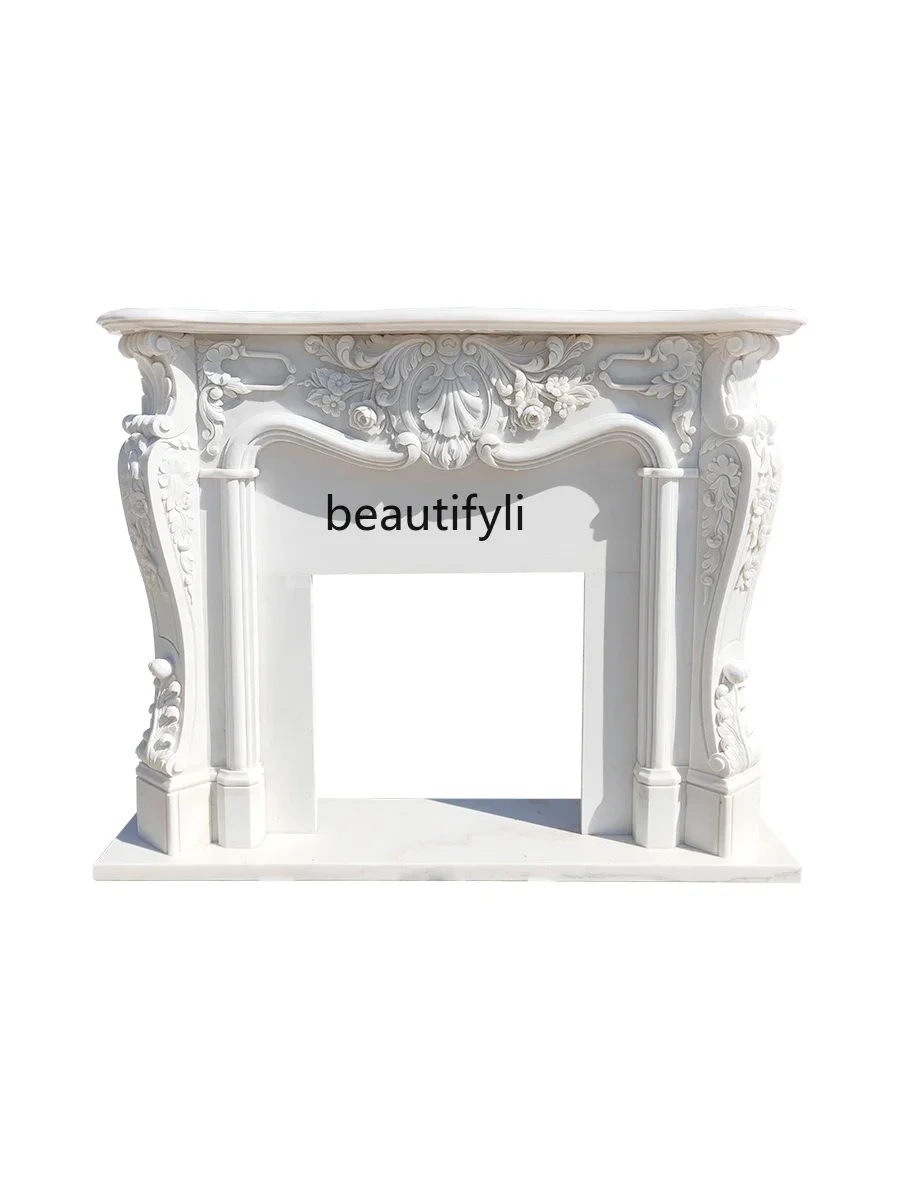 

Marble Fireplace European Style White Marble Material Carved American Embossed Flower Simple Living Room Background Wall