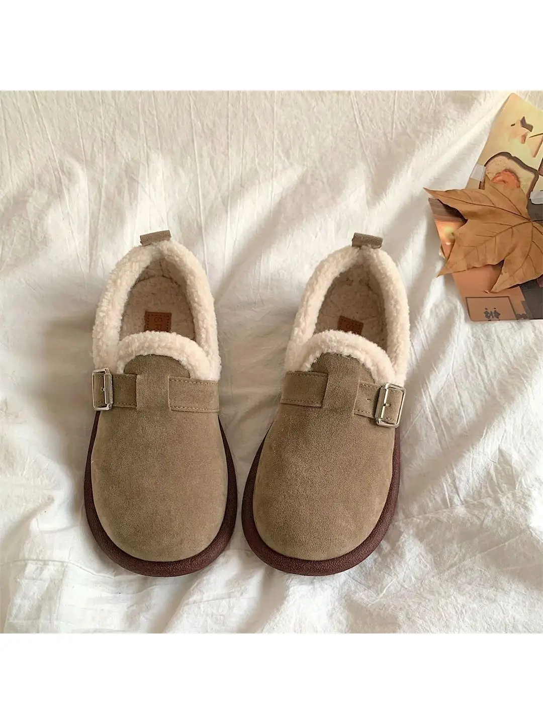 

Fce Lined Retro Flat Fur oes Women's Outdoor Casual oes 2025 Autumn Winter Soft Bot Comfortable Bean Cotton oes