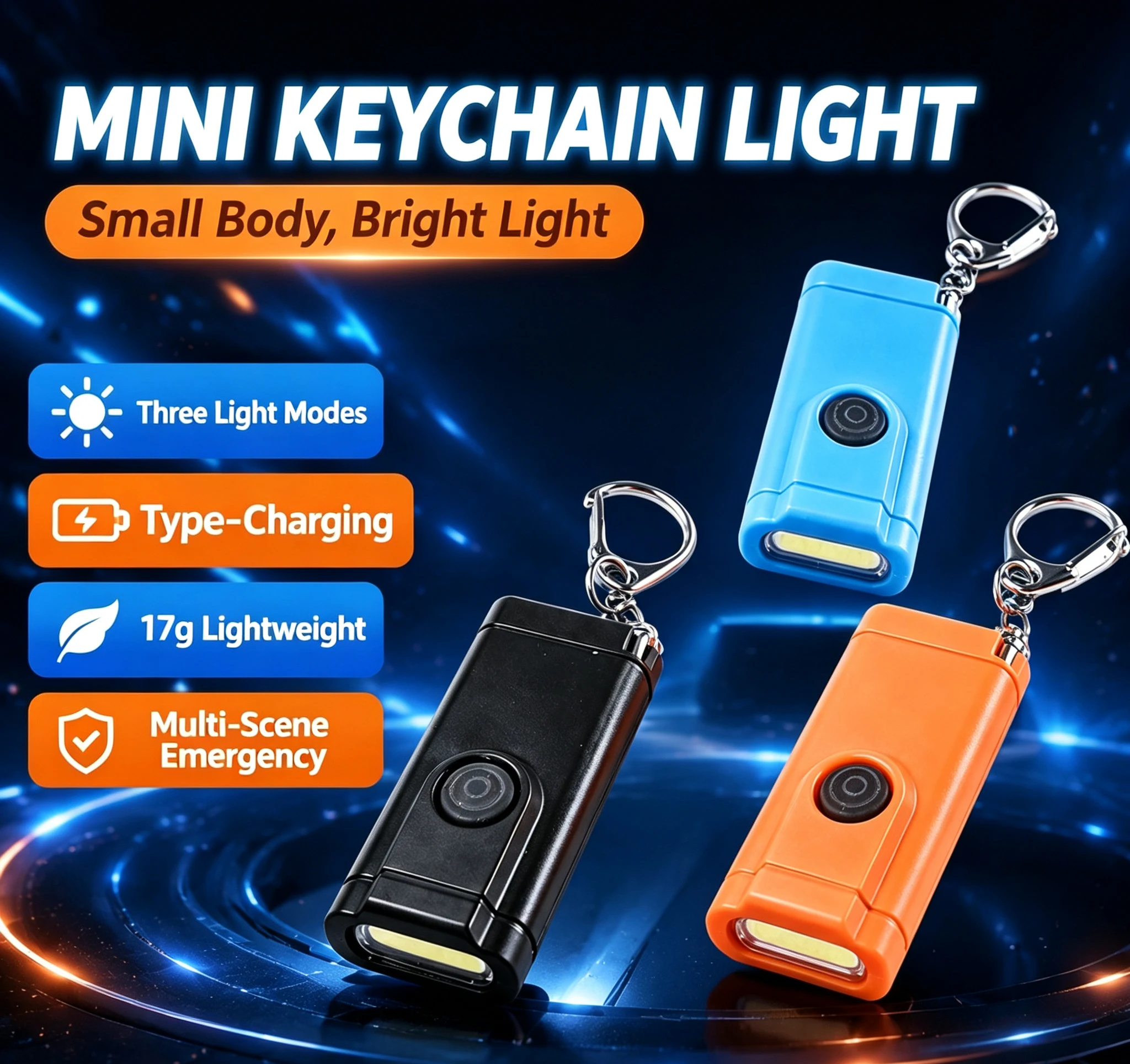 Solar USB‑C Rechargeable Keychain Flashlight 3‑Mode COB Mini Portable Emergency Work Light for Outdoor Camping