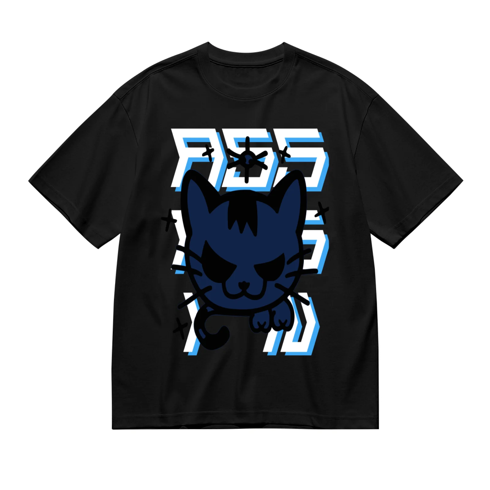 Cool Anime Cat Face T-Shirt Men Women Retro Hip Hop Aesthetic Tee Casual Summer Cotton Top