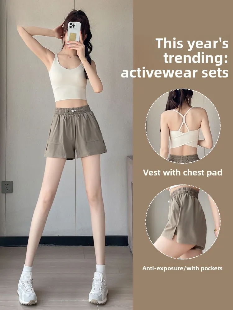 

Women's Fitn Clothing Set Running Vest Badminton orts Qui Dry Thin Summer Sportswear Two-Piece Suite Nylon Fabric