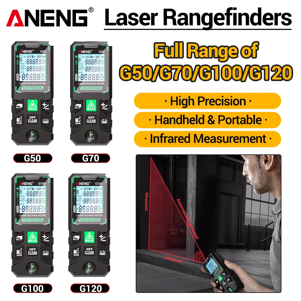 ANENG Green Laser Rangefinders Multifunction Indoor And Outdoor 50–120M Digital Level Vibration Continuous Meter Laser Tester