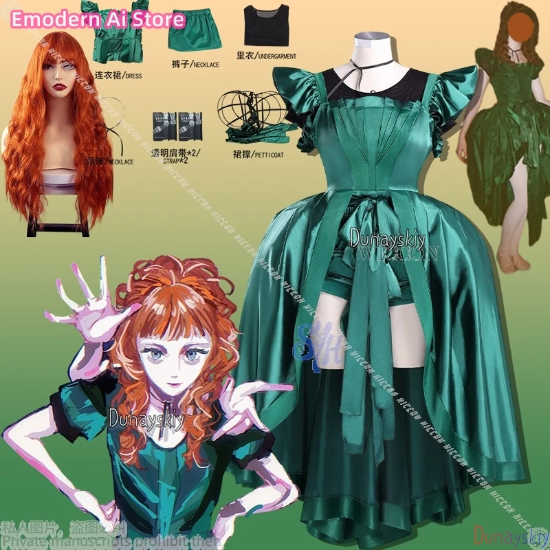 Agnes Dead Dance Uniform Cosplay Never Anime Película Más Bola de Halloween レ Vestido de noche verde gótico Jirai Kei Girls Lolita