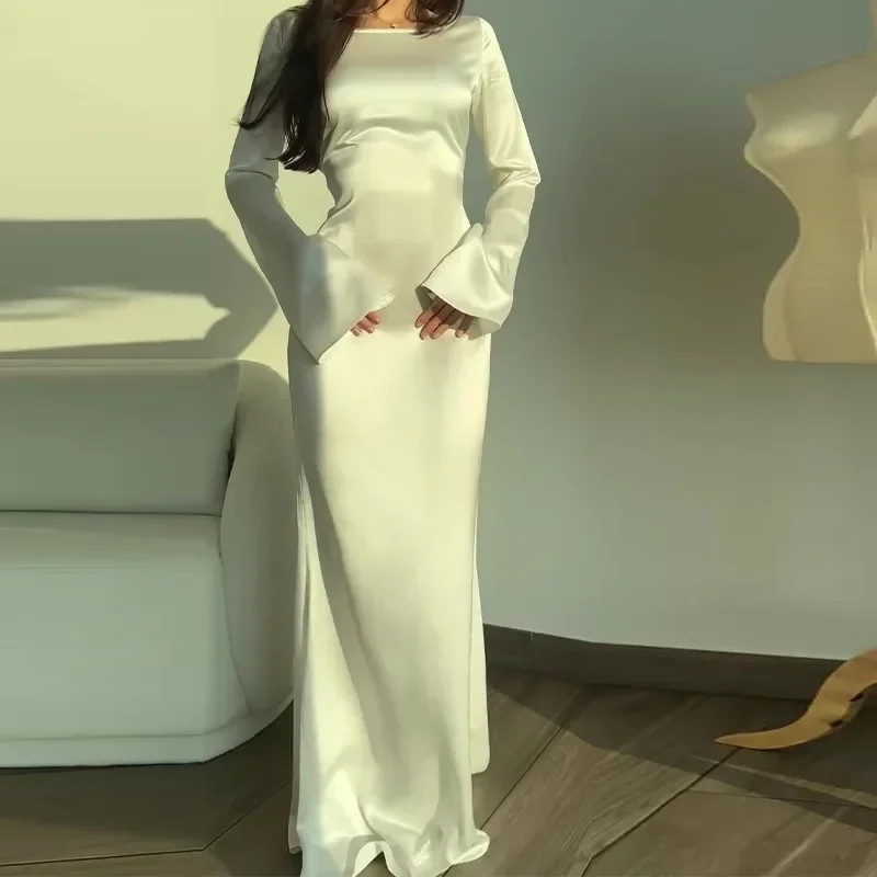 

Women Elegant Sexy Bodycon Mermaid Dress Flare Sleeve Spring New French Vintage Strap Robe Korean Female Solid Long Vestidos