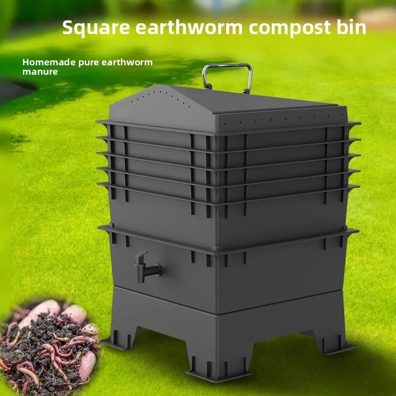 Cubo de Compostaje Duradero para Exteriores, Caja de Cría de Lombrices, Caja de Almacenamiento para Tratamiento de Fermentación de Residuos Hortícolas, Caja de Almacenamiento de Cebo