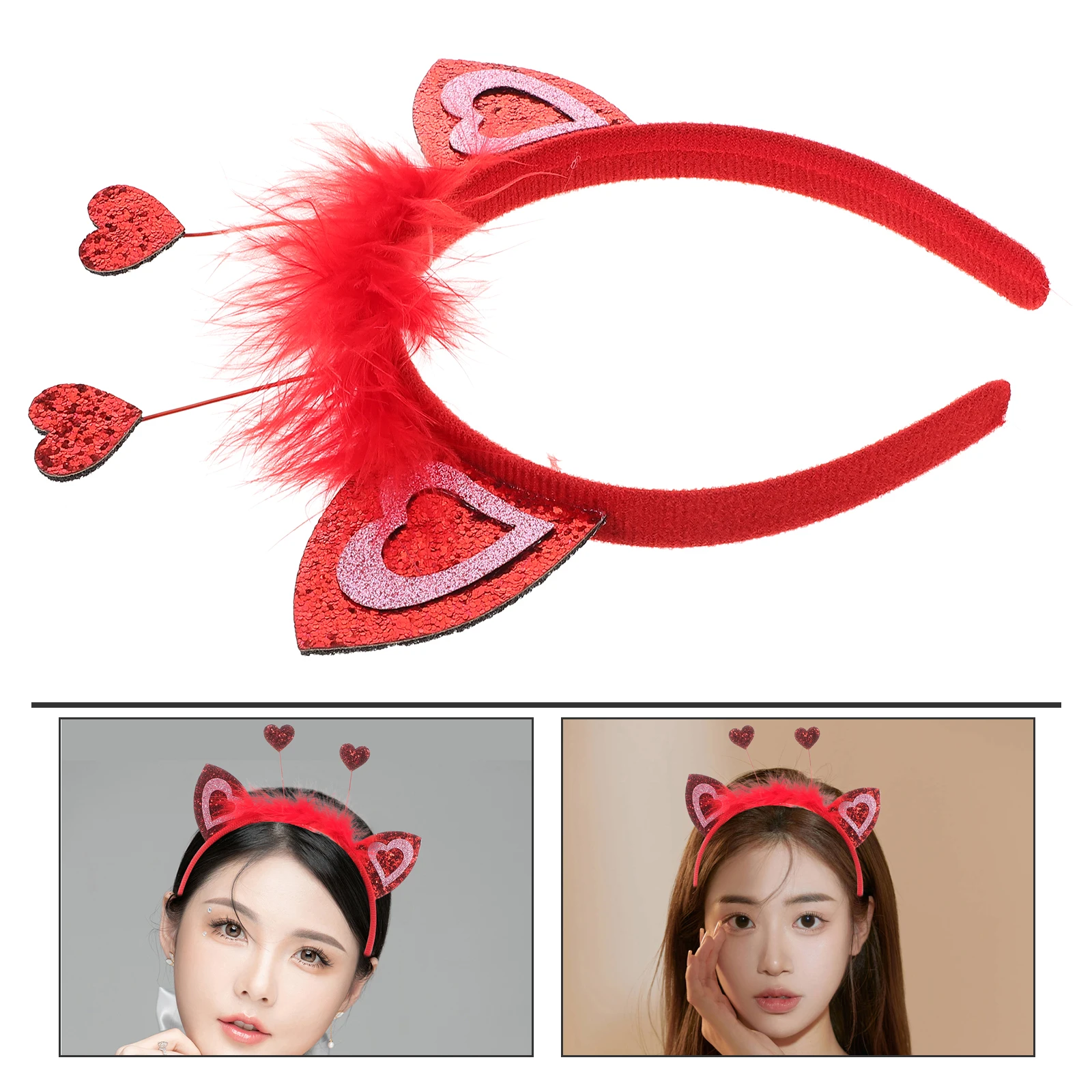 

Valentines Heart Headband Red Band for Wedding Party Photoshoot Holiday Accessory Sequin Boppers Kids Costume