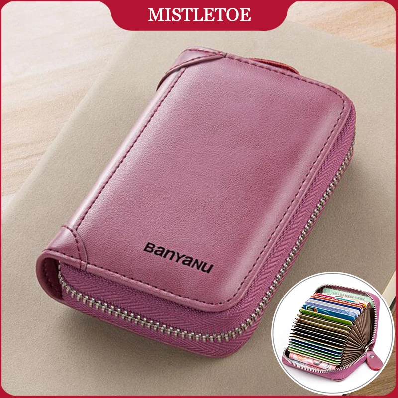 Birthday Gift Lady Small Credit Card Wallet Bag RFID Protection Cow Genuine Leather Purse for Women