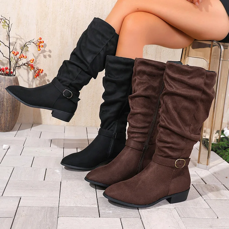 

New Large-sized Side Zipper Fashion Boots for Women, Pointed-toe Square Heel Dui Boots, Warm Women's Boots for Spring and Autumn