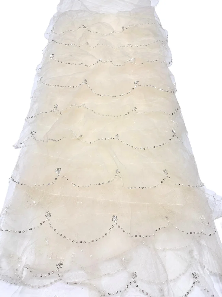 Elegant French Mesh Beads Embroidery Sequins Net Lace High QualityAfrican Beaded Tulle Lace Fabrics For Wedding Dresses