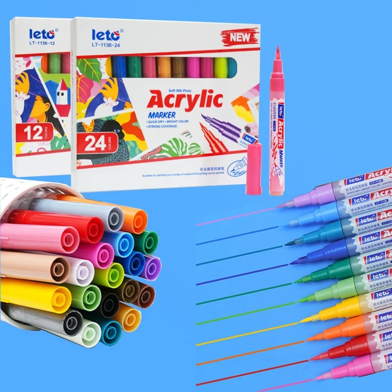 12/24 Color Straight Liquid Acrylic Marker Set Waterproof Quick-drying Children's Hand-painted Graffiti DIY Hand-made Decoration
