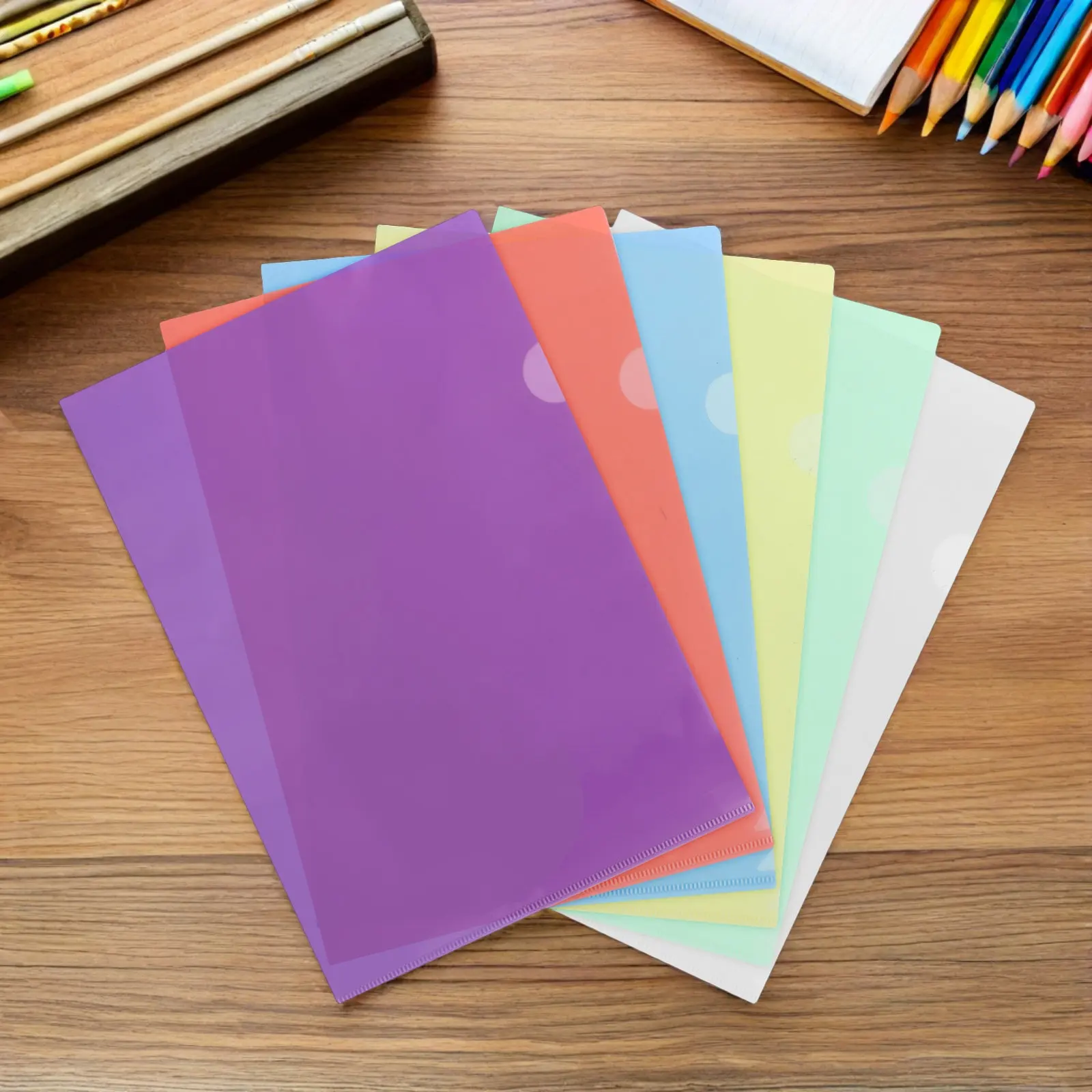 24Pcs Waterproof Document Folder Colored Plastic A4 Paper Holders File Pockets Transparent Plastic Sleeve Organizer Office