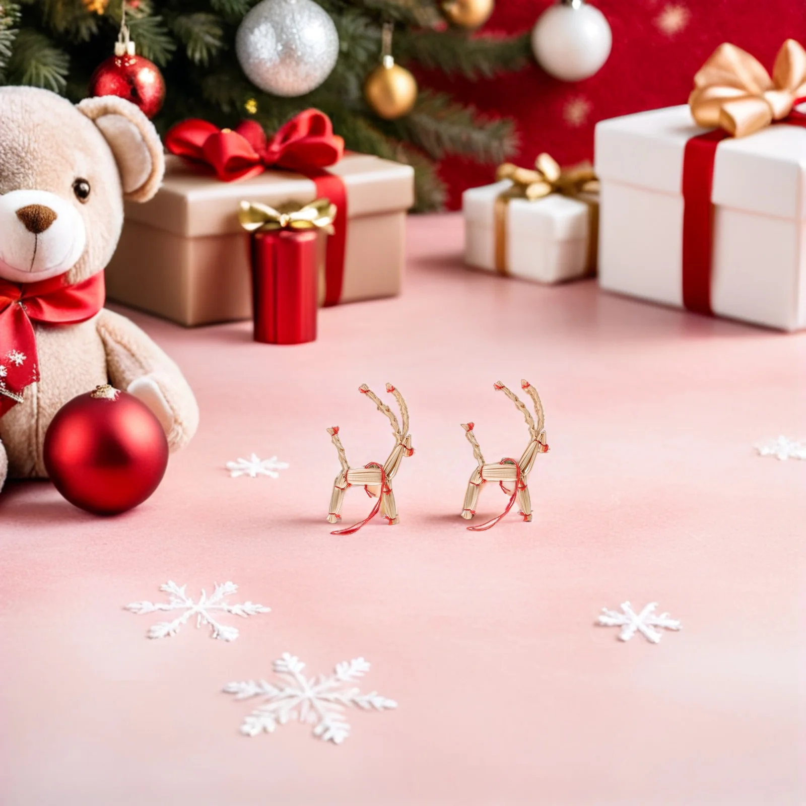 

12pcs Christmas Straw Decor: 3D Straw Reindeer Ornament Scandinavian Farmhouse Holiday Decoration Natural Rustic Tree Hanging