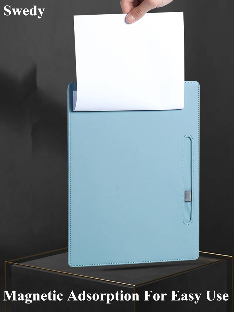 A4 PU Leather Magnetic File Paper Folder Clipboard Conference Folding Writing Pad Menu Holder Clip Board