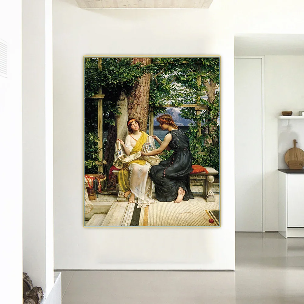 Citon Edward John Poynter《Helena And Hermia》Canvas Oil Painting Artwork Poster Picture Wall Decor Home Living room Decoration
