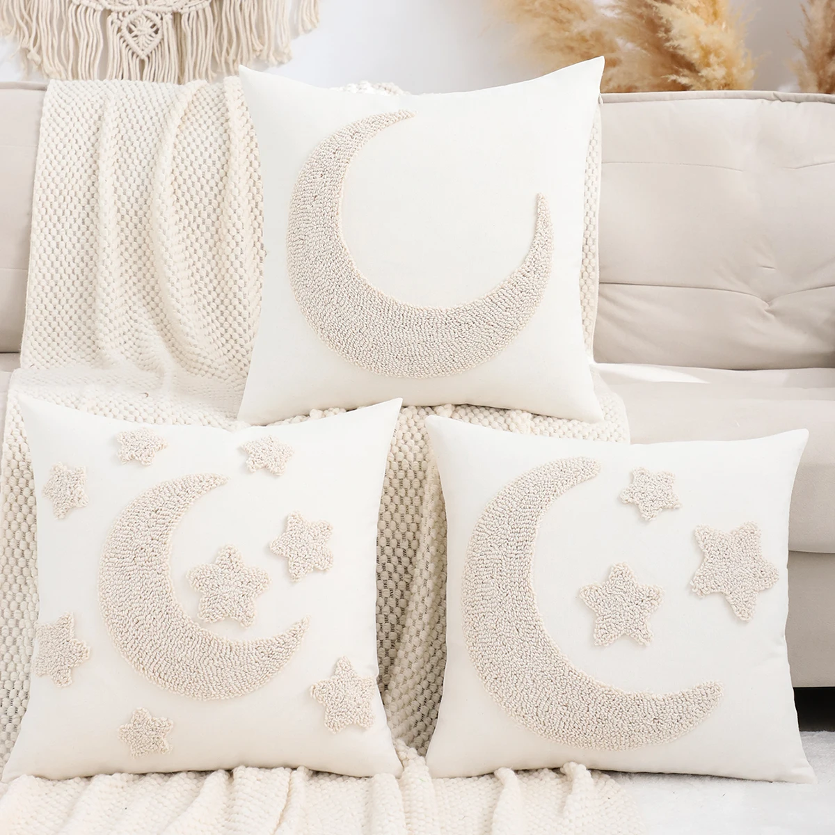 1PC Ramadan Dekoration Kissenbezug Leinwand Tufting Mond Sterne Home Sofa Dekoration