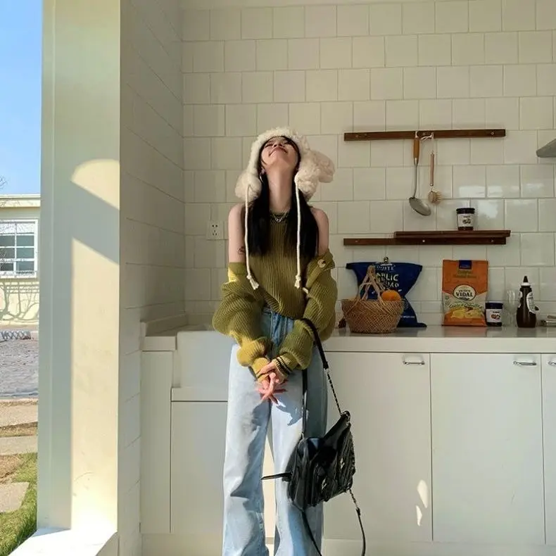 Koreanische gestrickte Leibchen Strickjacke zweiteiliges Set für Frauen lose Design kurze Pullover Weste Set