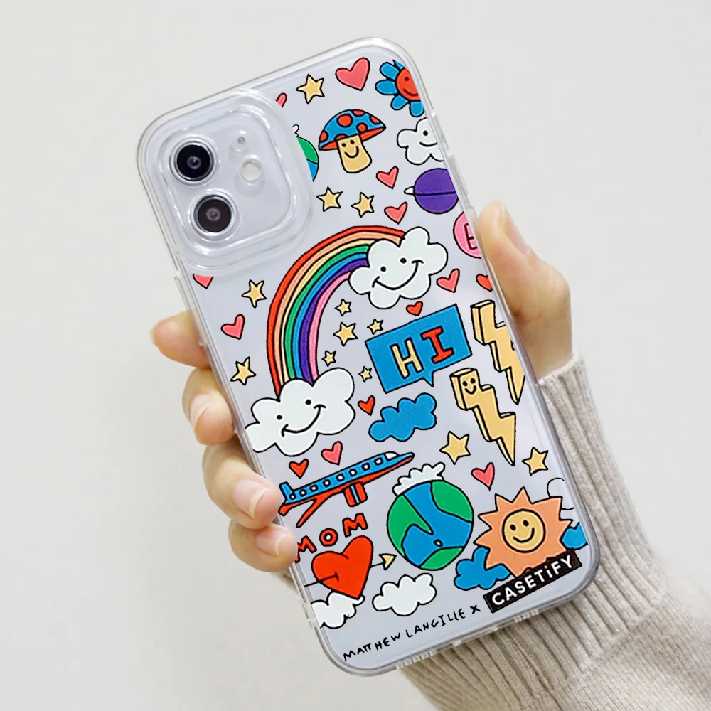 INS Rainbow Mushroom Phone Case for IPhone 13 12 11Pro X XS XR Max 6 7 8 Plus SE22 Transparent Soft TPU Shockproof Back Cover