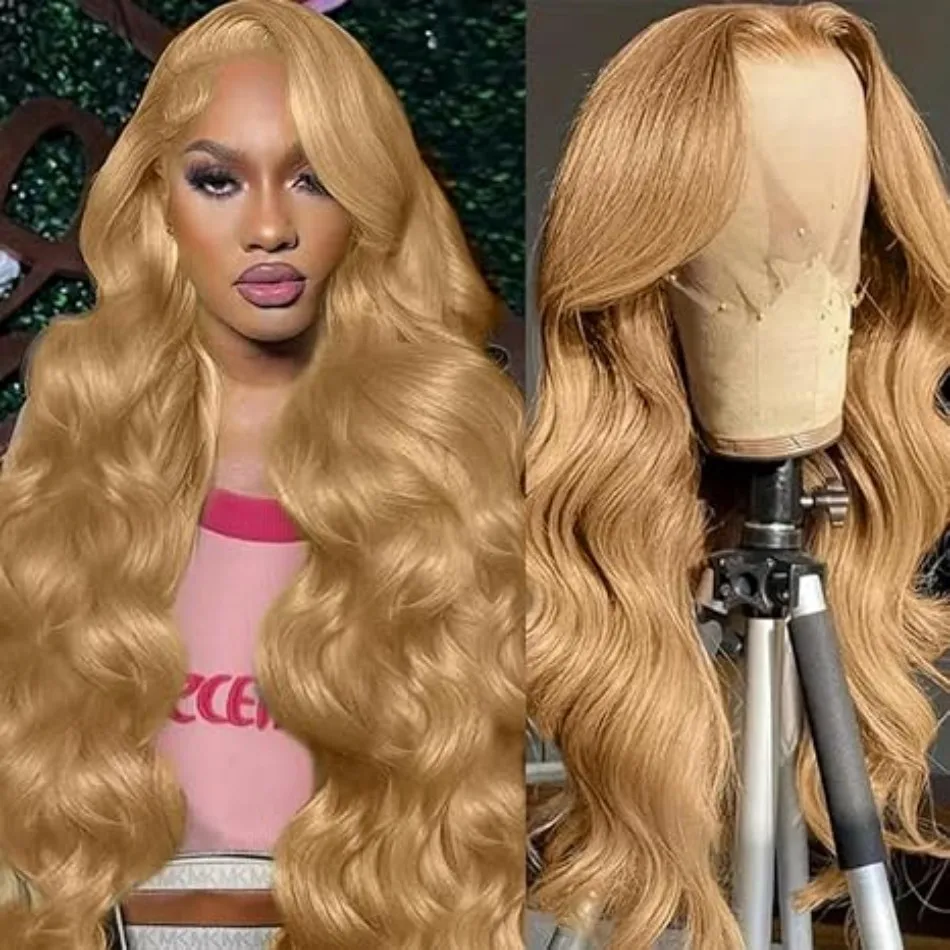 Body Wave pruiken van echt haar 13x4 Echt haar kwaliteit 13x6 HD kant frontale pruiken 250 Density # 27 honingblonde gekleurde pruiken met kanten voorkant