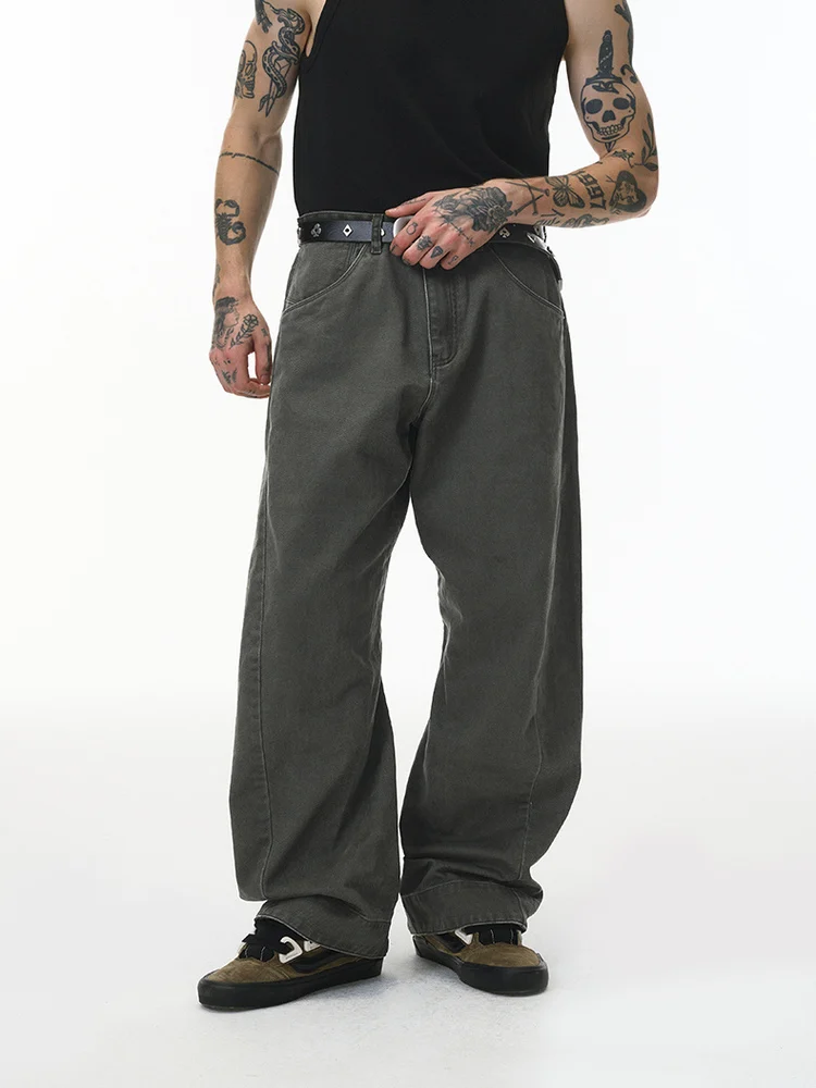 

Retro American Sle Men's Workwear Pants 3D Bent Knife Waed Wooutting Pants Loose Fit Straight Leg Cotton Casual Trousers