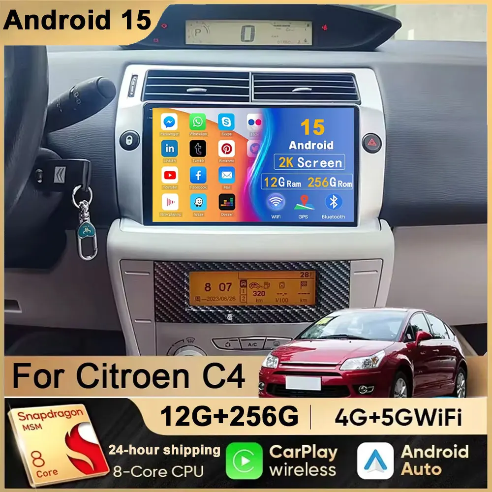 Radio pour citroën C4 c-triomphe c-quatre 2005 2006 2004-2009 9 "Android 15 lecteur multimédia GPS Navigation écran tactile CarPlay