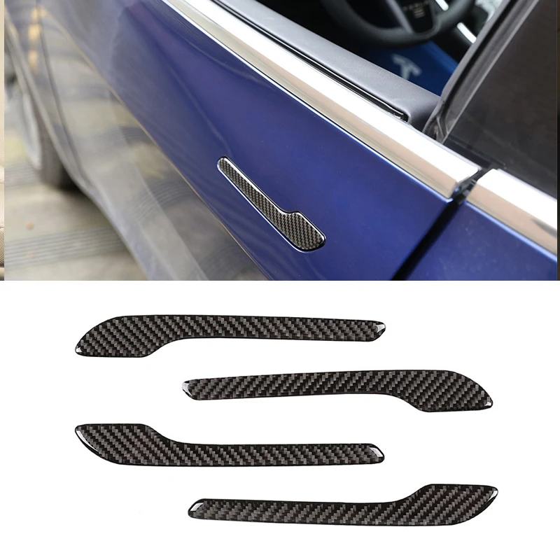 For Tesla Model 3 2018 2019 Carbon Fiber Car Exterior Door Handle Sticker Cover Trim