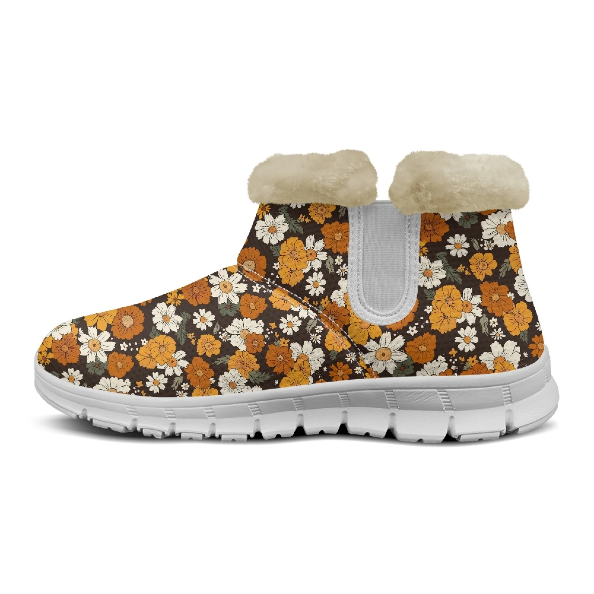 INSTANTARTS Women Snow Boots Cute Daisy Print Casual Boots Soft Ladies Short Plush Comfortable Winter Warm Shoes