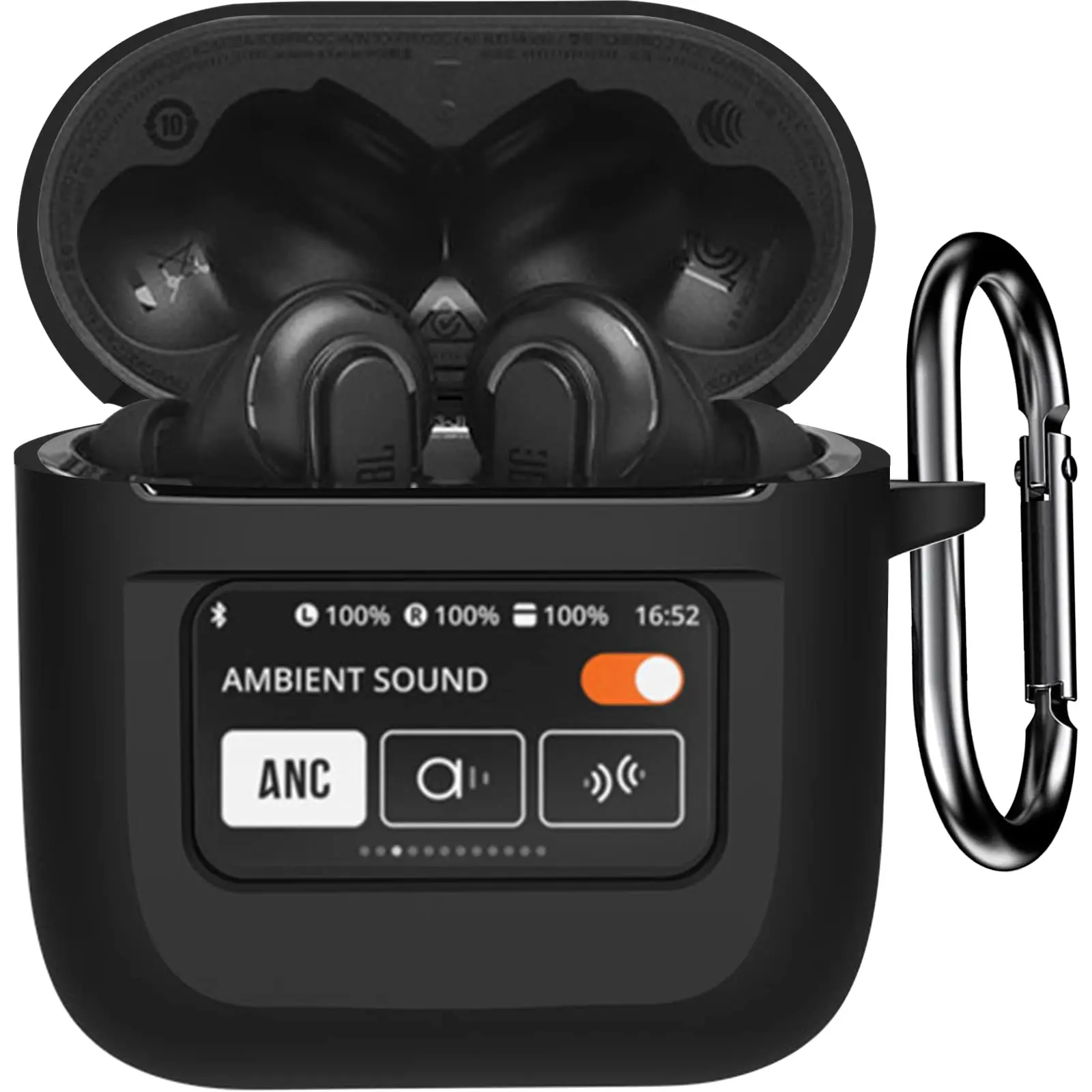 Capa de silicone macio para jbl tour pro 3 fones de ouvido sem fio com chaveiro capa protetora à prova de choque tela lcd sensível ao toque visível