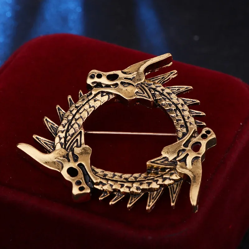 Retro Infinite Loop Three-headed Dragon Brooch Ice and Fire Punk Trend Casual Clothing Accessories Men's Pin