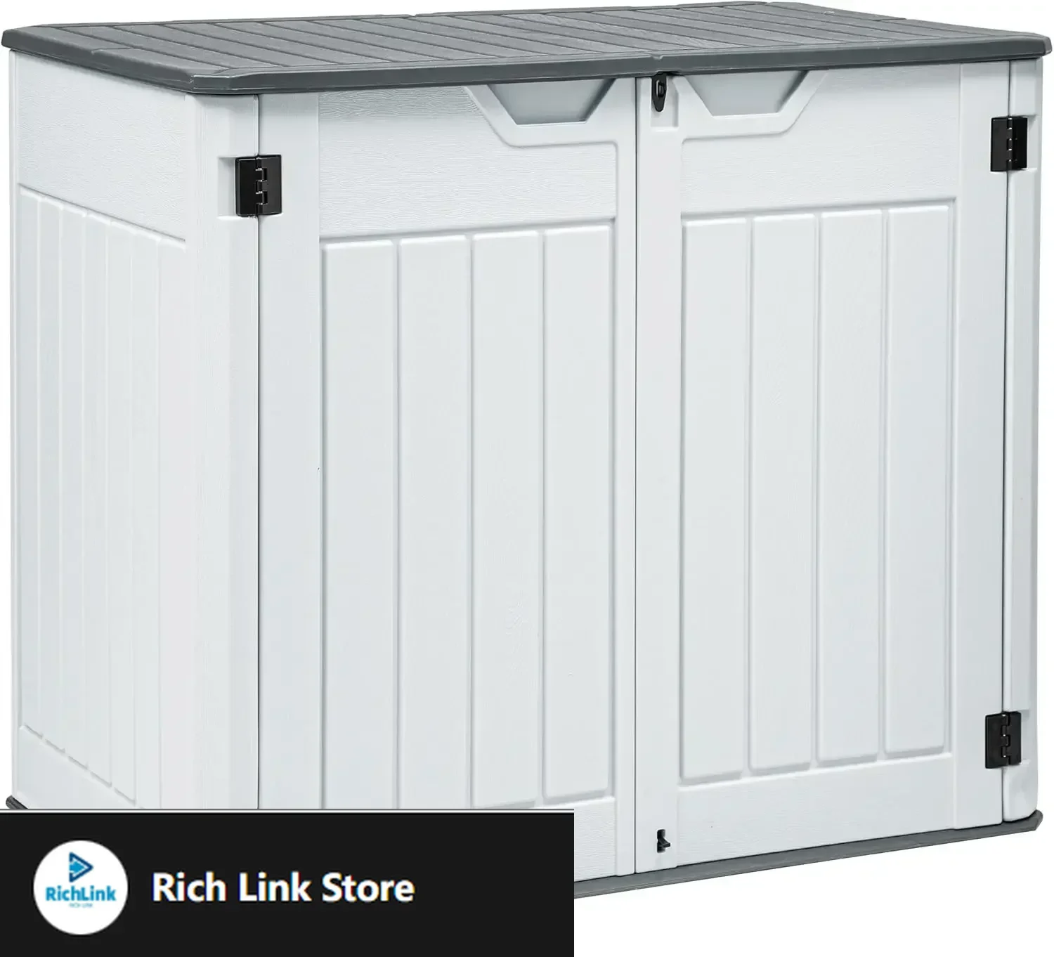 

Large Outdoor Horizontal Storage Shed, 47 cu ft Resin Tool Shed w/o Shelf, Outdoor Waterproof Storage with Floor for Trash Cans