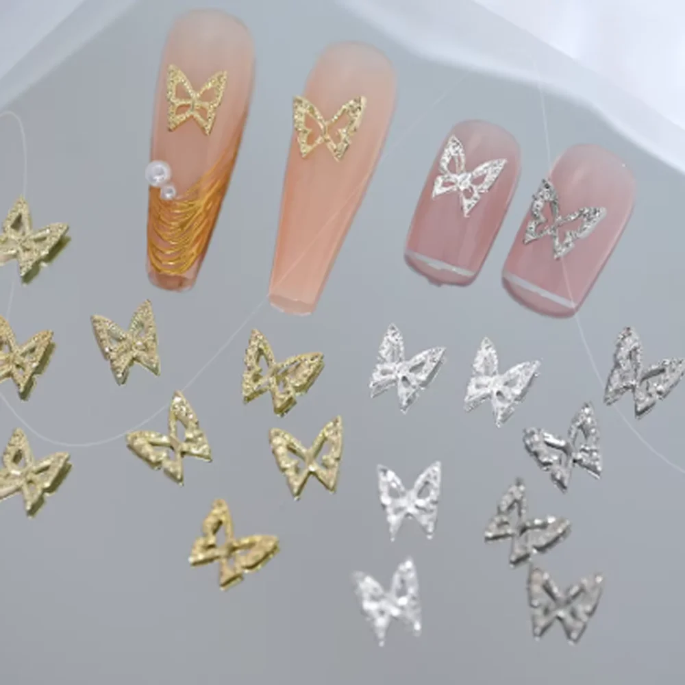 10/20Pcs Butterfly Shaped Nail Art Charms 3D Silver Gold Glitter Hollow Butterflies Nail Decoration Shiny DIY Nail Accessories images - 6