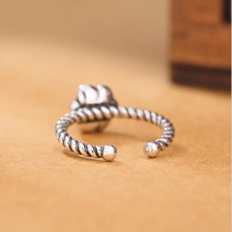 Women's 925 Sterling Silver Retro Black Rose Opening Ring