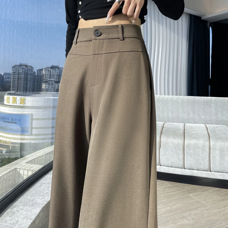 เอวสูงกางเกงสูทขากว้างผู้หญิงฤดูใบไม้ร่วงฤดูหนาวสไตล์ใหม่หลวมสบายๆกางเกงตรงสง่างามเสื้อผ้าหญิง