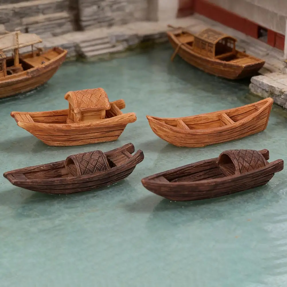 Aquarium Boat Ornament 2 Pcs Miniature Boat Figurines for Fairy Garden Resin Ship Models for Diy Micro Landscape Terrarium Decor