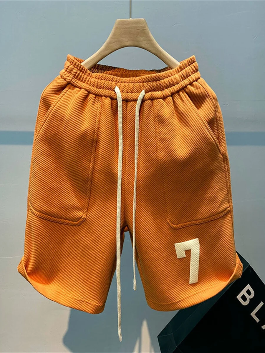 

Summer Men's Trendy INS American Spor Five-Quarter orts High Waist Micro Stretch Youth ular Straight Leg ket Detail