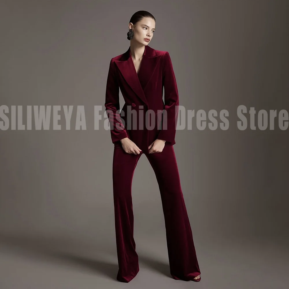 

Elegant Velvet Female Suit Smart Casual Luxury Tuxedo 2 Pieces Jacket Pants Office Chic Blazer Set Conjuntos De Pantalones